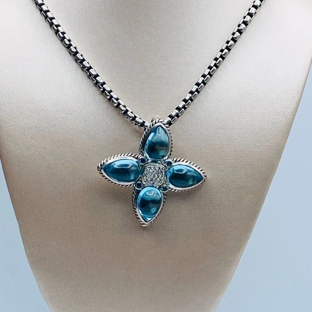 David Yurman Renaissance Blue Topaz Diamond Teardr - Picture 9 of 11